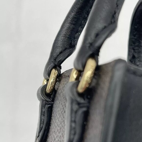 NEW COACH North/South Mini Tote Bag Charm In Signature Canvas Brown/Black - Picture 4 of 14